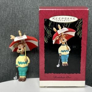 1994 Hallmark Golf Club Reindeer Pro Ornament Umbrella Keepsake Christmas